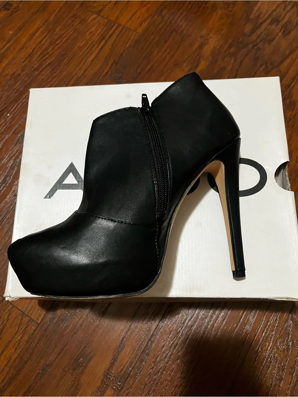 Aldo Black High Heel Ankle Booties with Buckle Accent